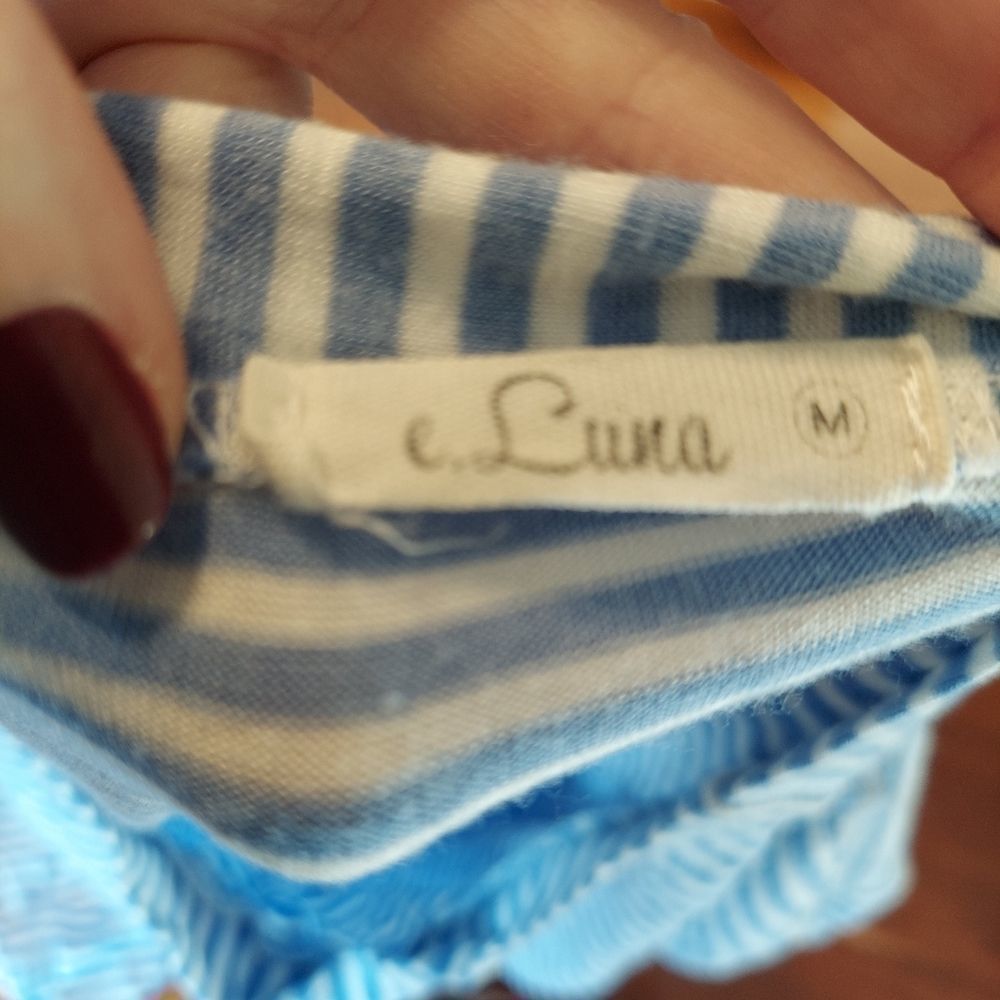 E Luna Blouse Blue And White Striped Womens Size Medium - Picture 8 of 8